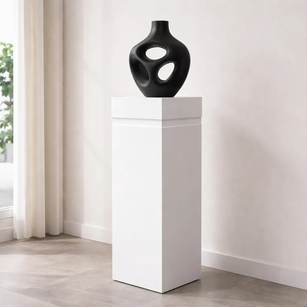 Wit Gelakte Design Zuil Met Kraag