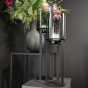 Sokkel Metaal Rond Zwart  incl. windlicht Rook glas