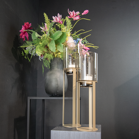 Sokkel Metaal Rond Goud incl. windlicht Topaz glas